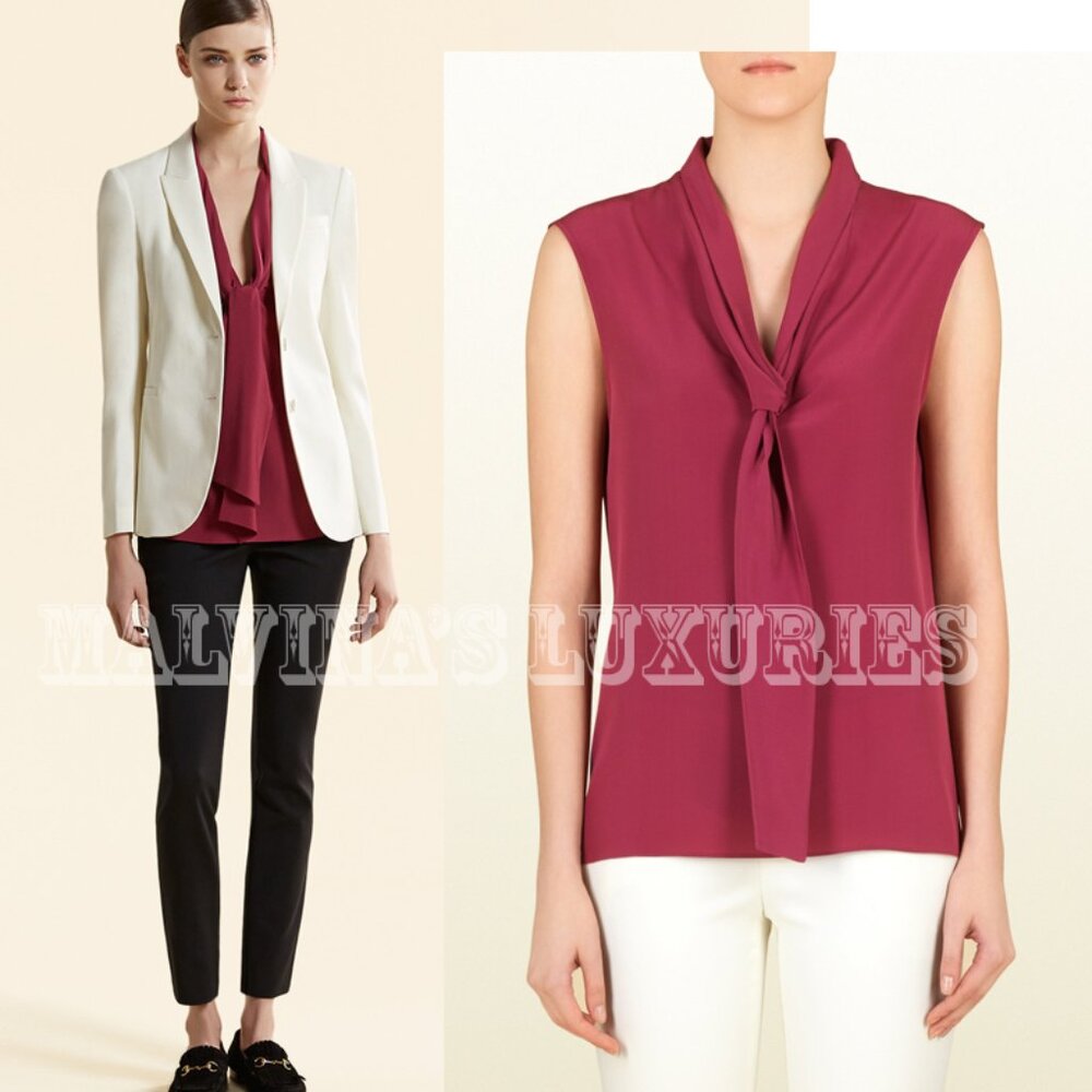 GUCCI TOP SCARF COLLAR GERANIO SILK BLOUSE sz IT 40 US 4